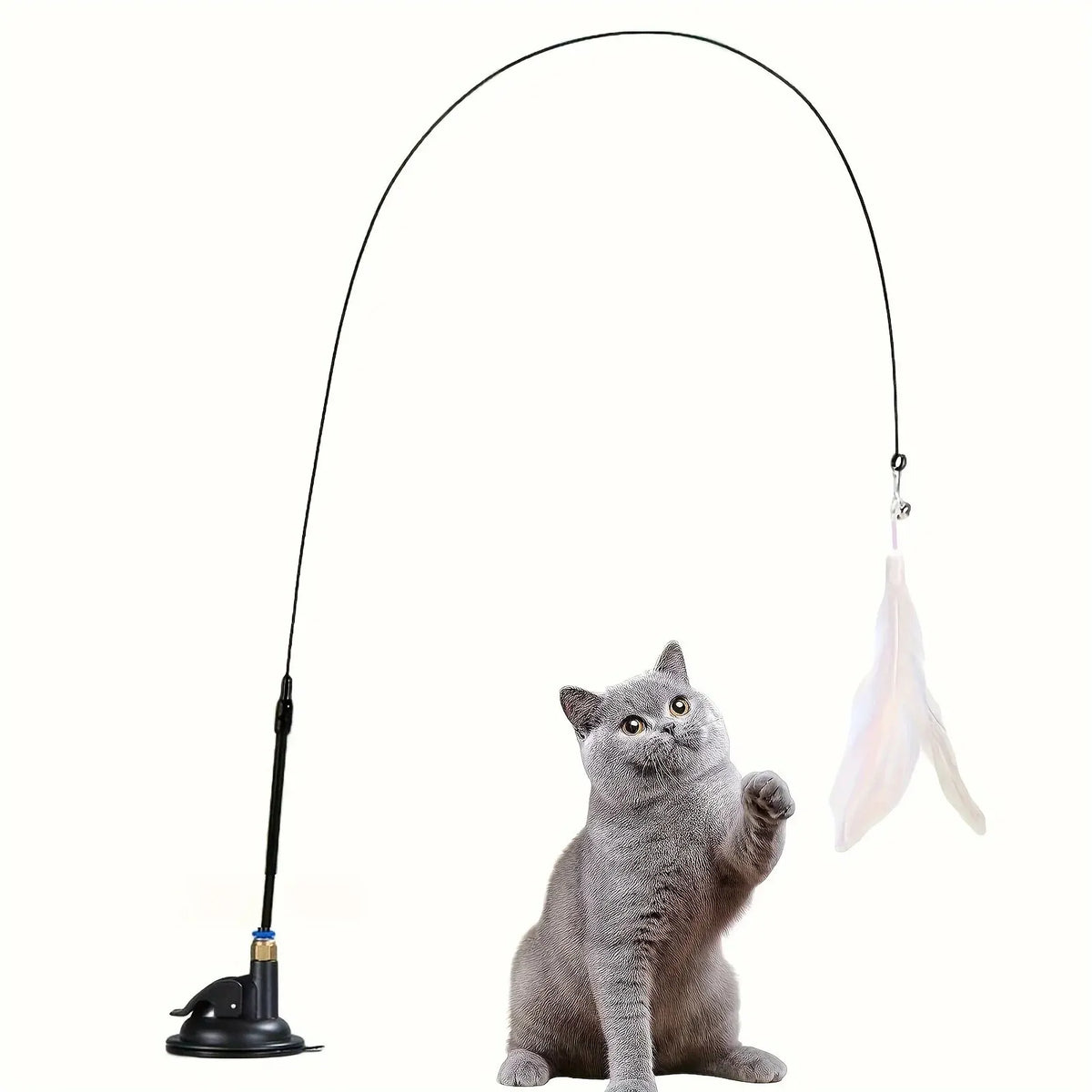 Feather wand teaser with suction cup