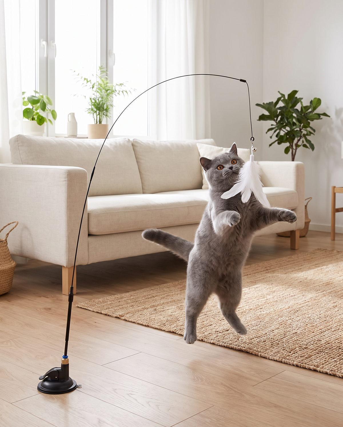 British Longhair catching the feather wand